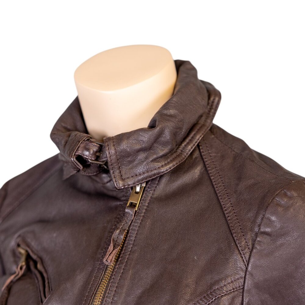 AllSaints ALL SAINTS Belvedere Bitter Brown Leather Gillet Jacket * Size 8 - Picture 4 of 14